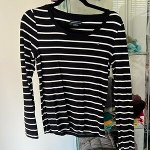 Women’s Tommy Hilfiger navy blue white long sleeve stripe shirt size M